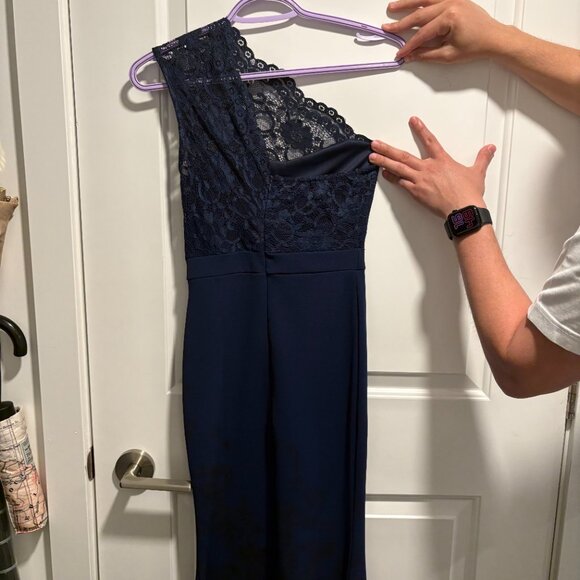 Missguided Mermaid One Shoulder Long Night Blue Dress - Picture 4 of 13